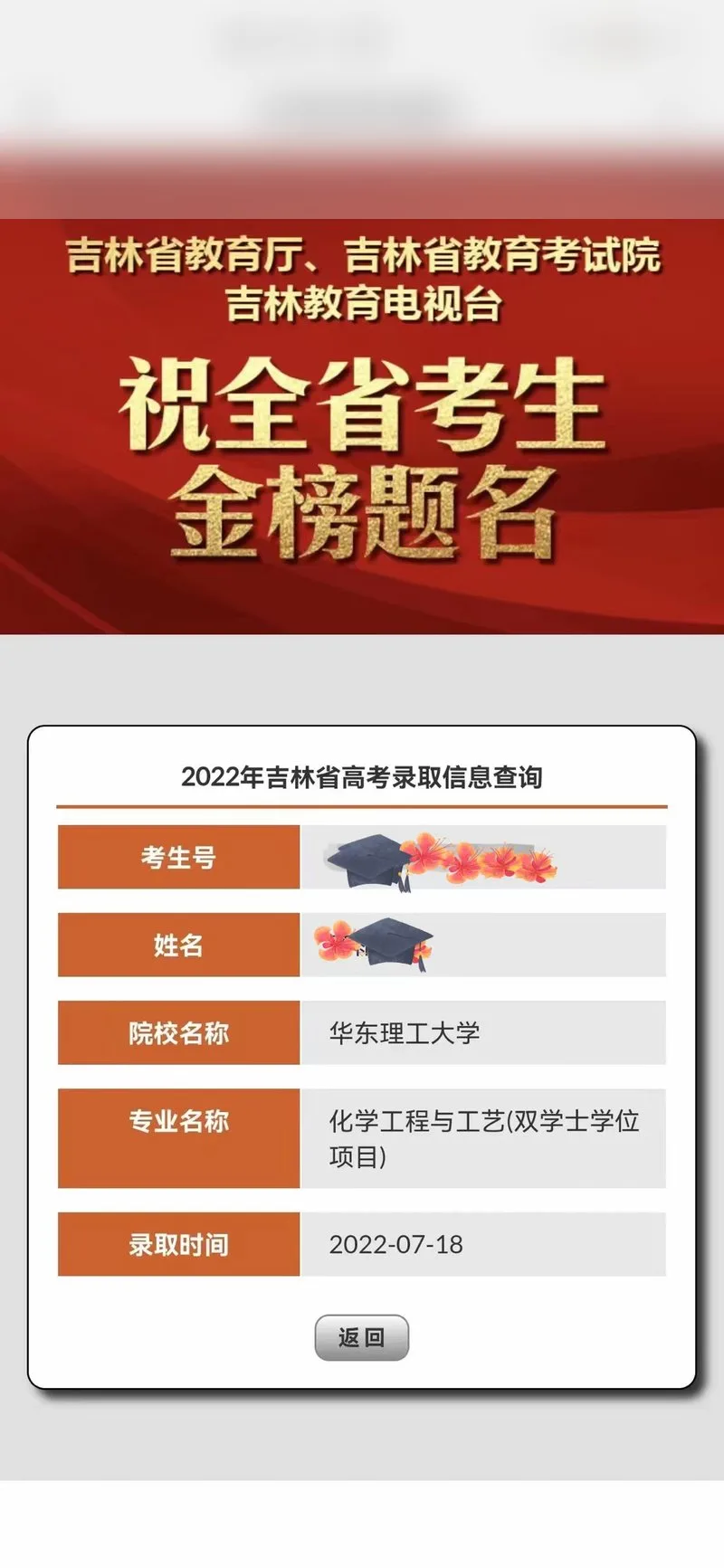 华东理工大学录取喜报